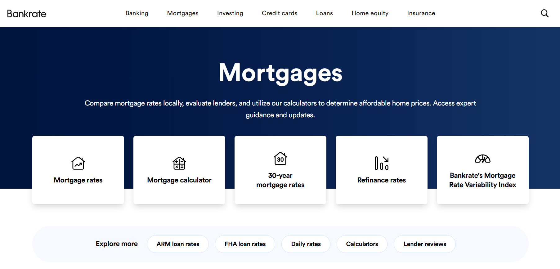 Bankrate page, a platform where you can expose your company to mortgage borrowers