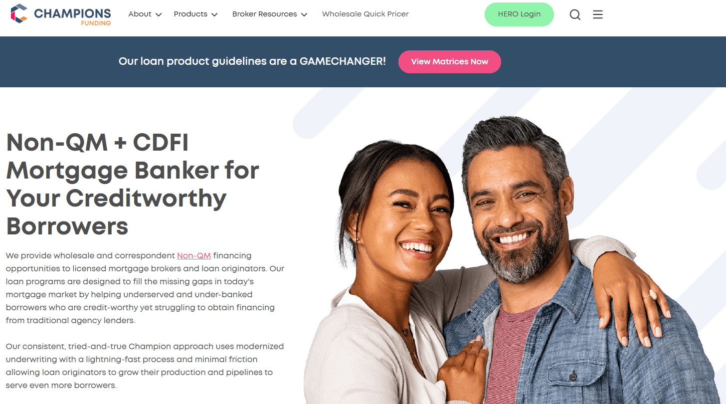 Champions Funding page, a platform that helps fund mortgage borrowers