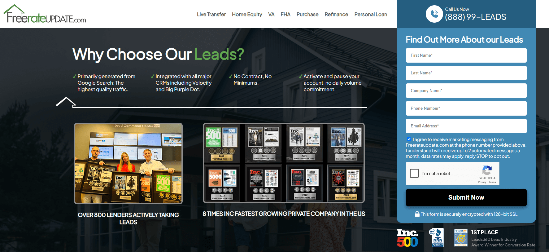 FreeRateUpdate page, a website where you can purchase mortgage leads