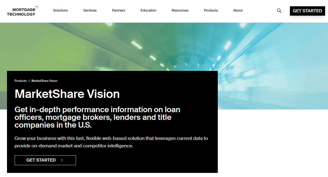 Ice Mortgage Technology page, a software solution for mortgage lead origination