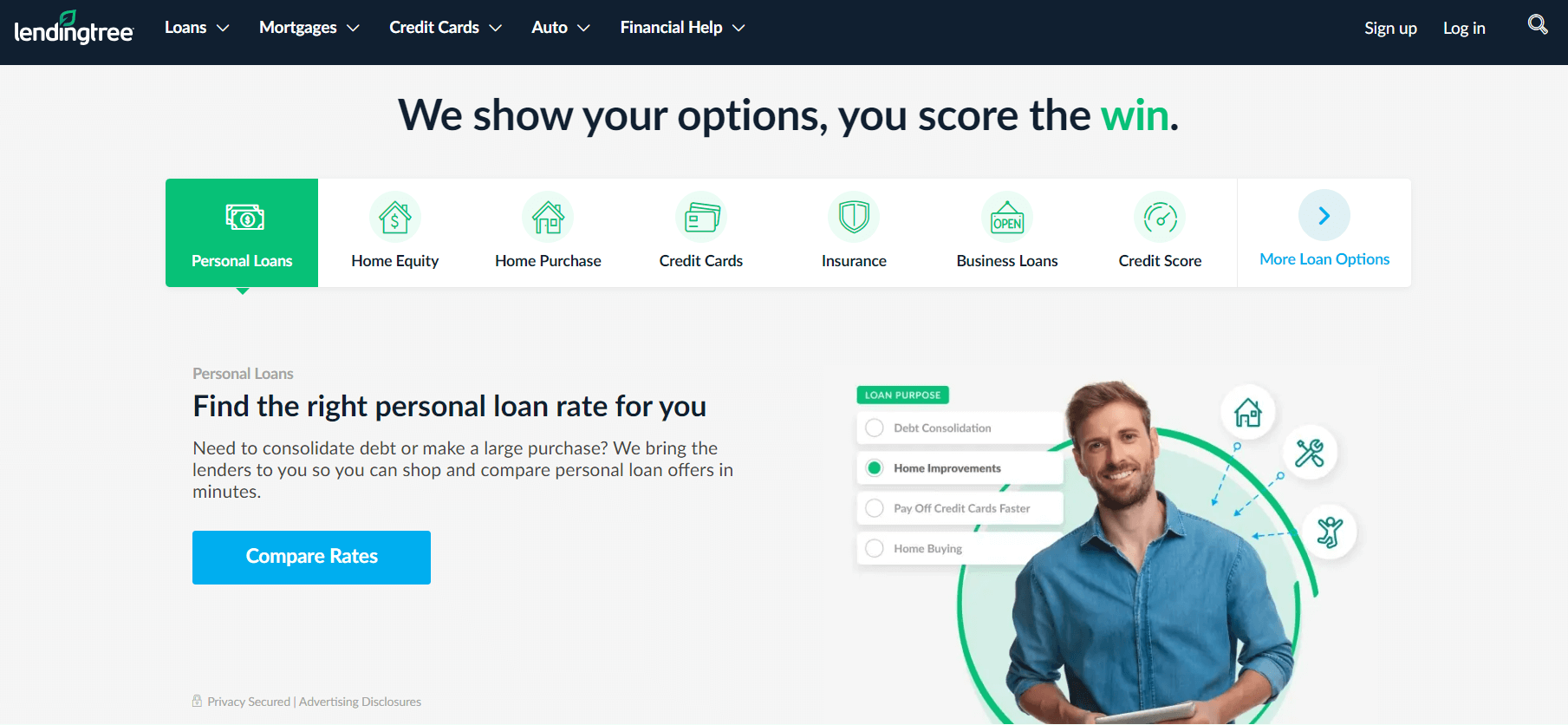LendingTree homepage, a comprehensive mortgage loan marketplace