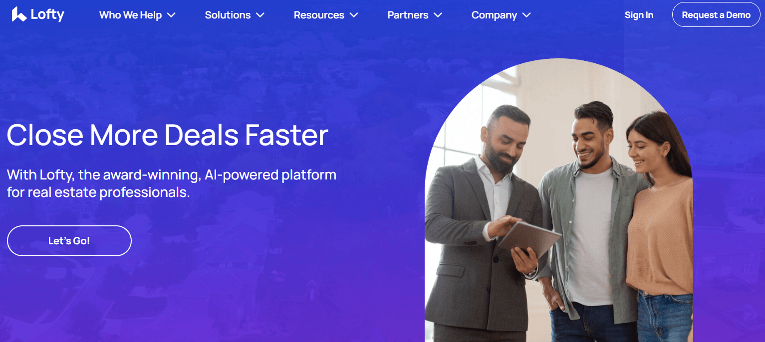 Lofty homepage, a mortgage lead generation company