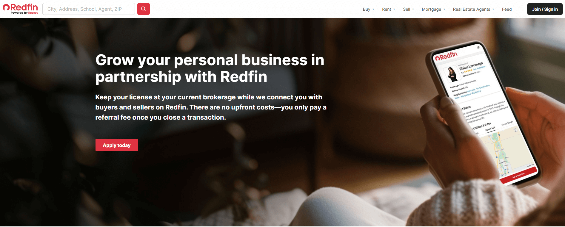 Redfin page, a website where you can purchase mortgage leads