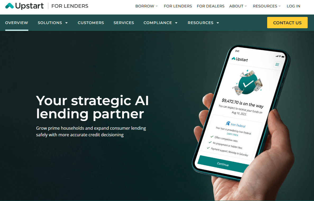 Upstart page, a software solution for mortgage lead acquisition