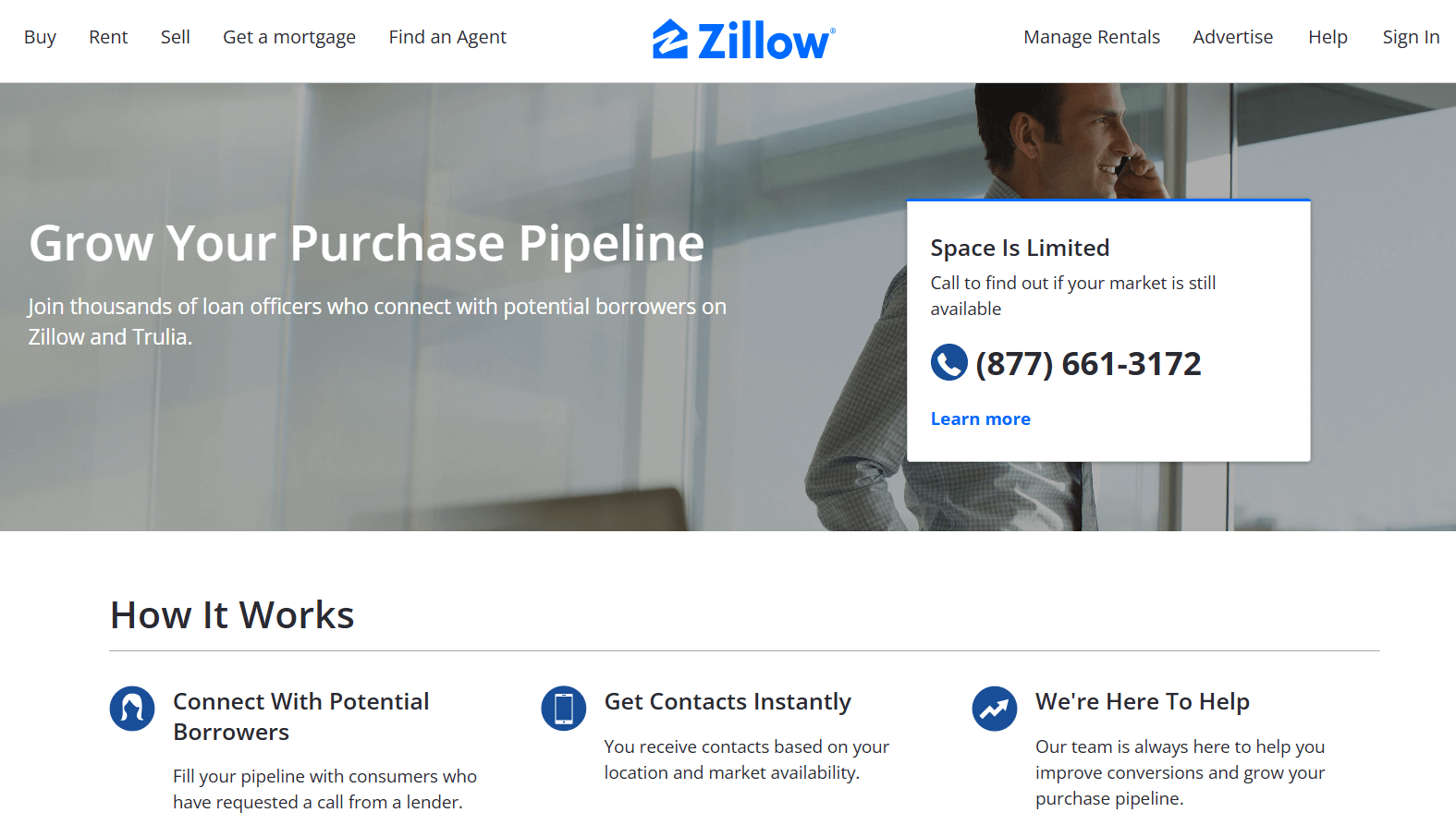 Zillow page, a website where you can purchase mortgage leads