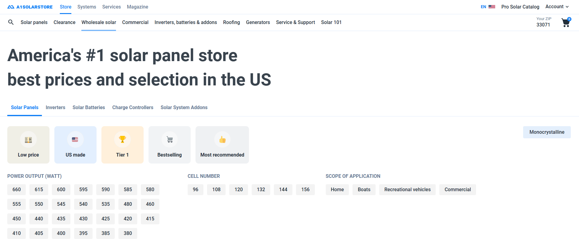 A1 SolarStore homepage