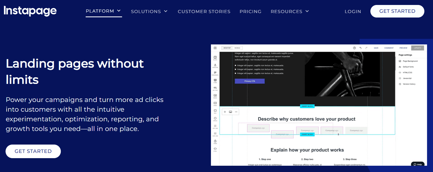 Instapage homepage