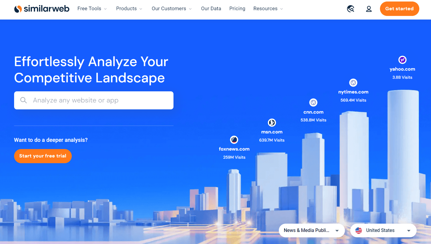 Similarweb homepage, an SEO tool used in traditional and affiliate marketing
