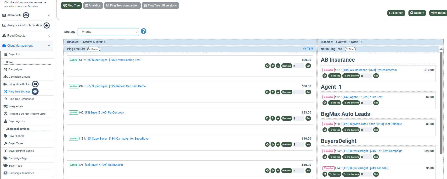 Ping Tree architecture builder in LMS Sync